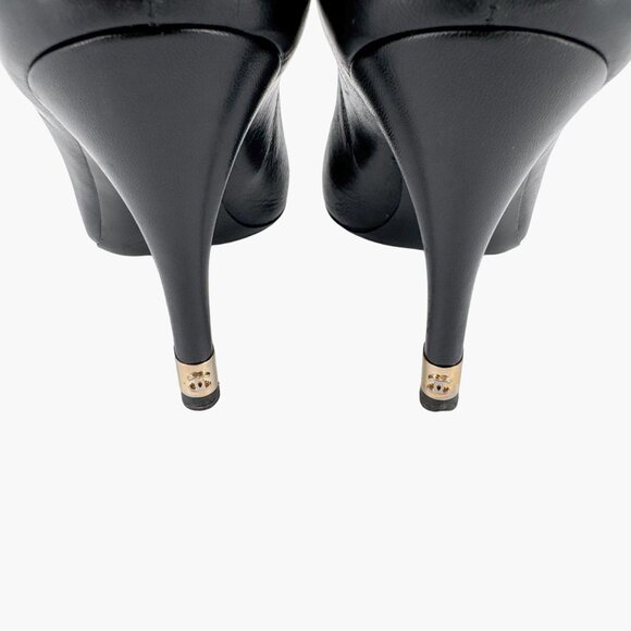 Chanel Peep Toe CC Logo Pearl Black Leather Pumps High Heels Size 38.5 US 7.5-8 - Picture 8 of 16